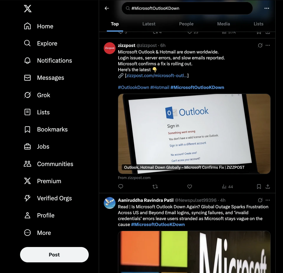 microsoft outlook outage